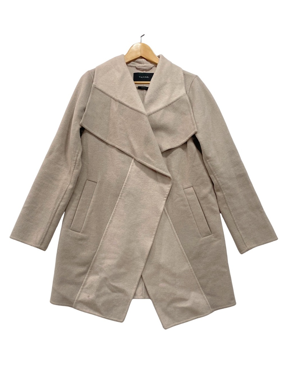Tahari Handmade Double Face Wool Wrap Coat Taupe Beige Size M